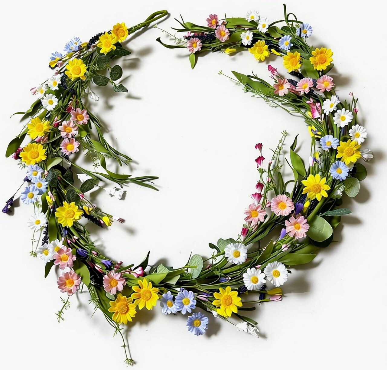 Spring Floral Garlands – 6 Ft Wildflower Daisy Garland, Silk Spring Flower Vine for Mantle, Wall, Fireplace, Bedroom, Table Centerpiece, Party, and Home Décor